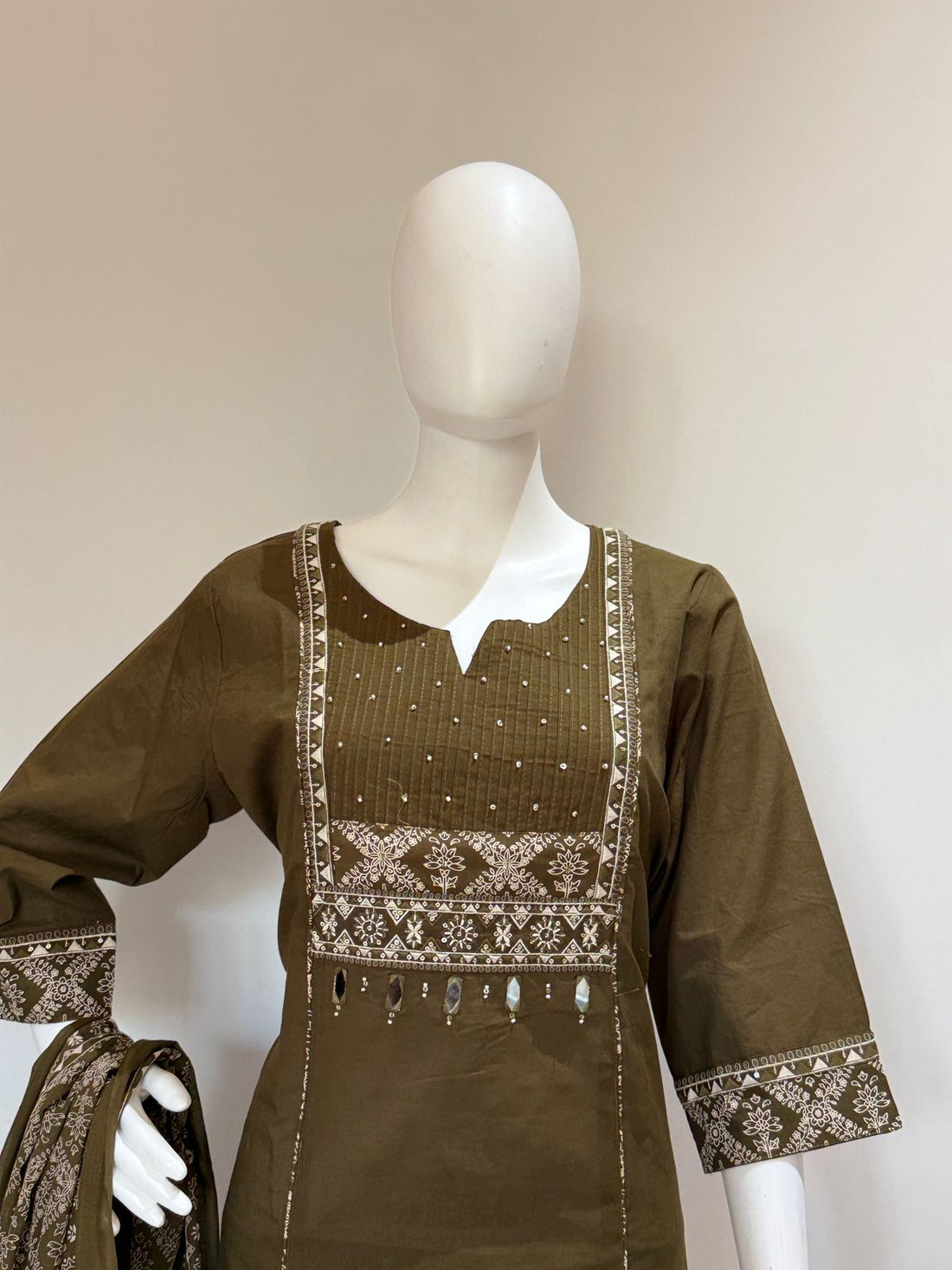 Brown Cotton Printed Kurta Pant Set with Dupatta | Ethnic Wear