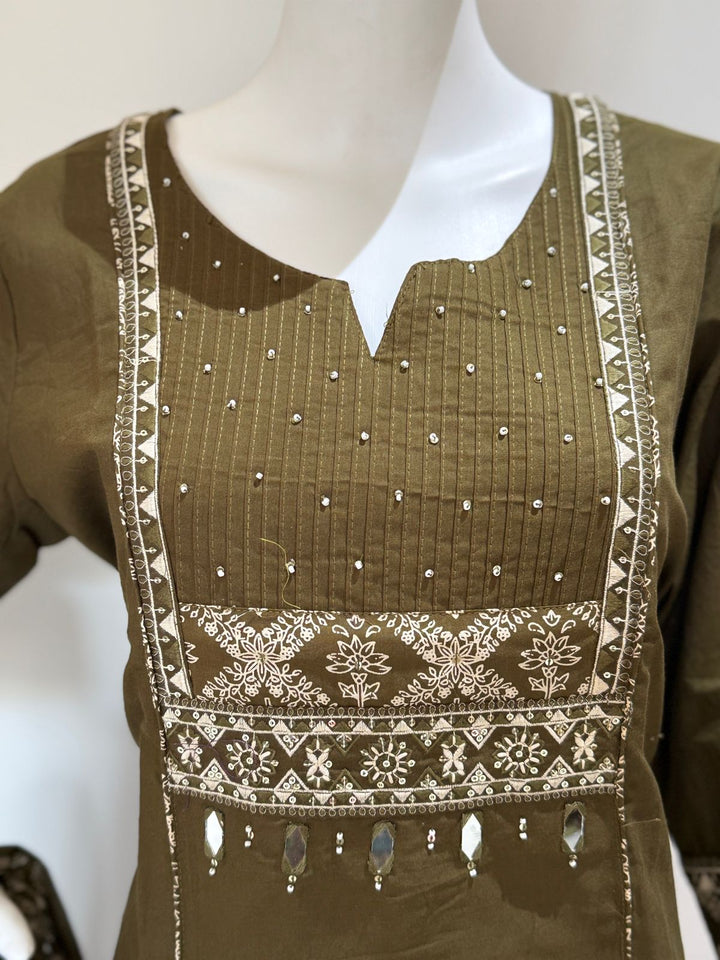 Brown Cotton Printed Kurta Pant Set with Dupatta | Ethnic Wear