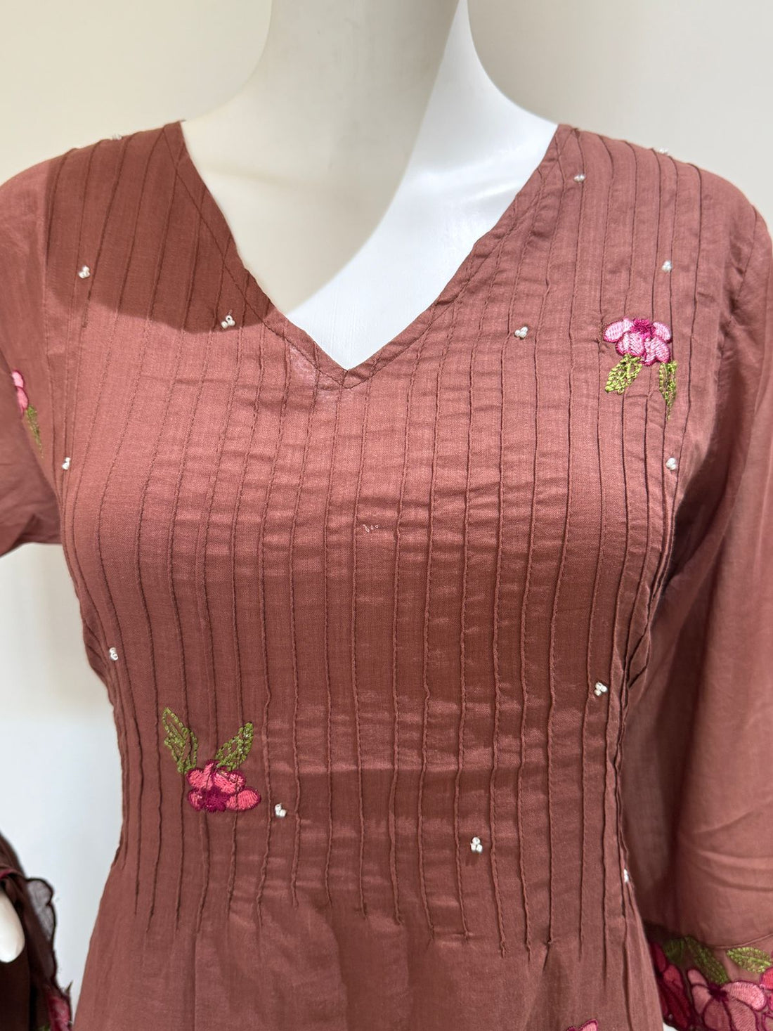 Brown Floral Embroidered Kurta Palazzo Set with Dupatta | Elegant Ethnic Wear