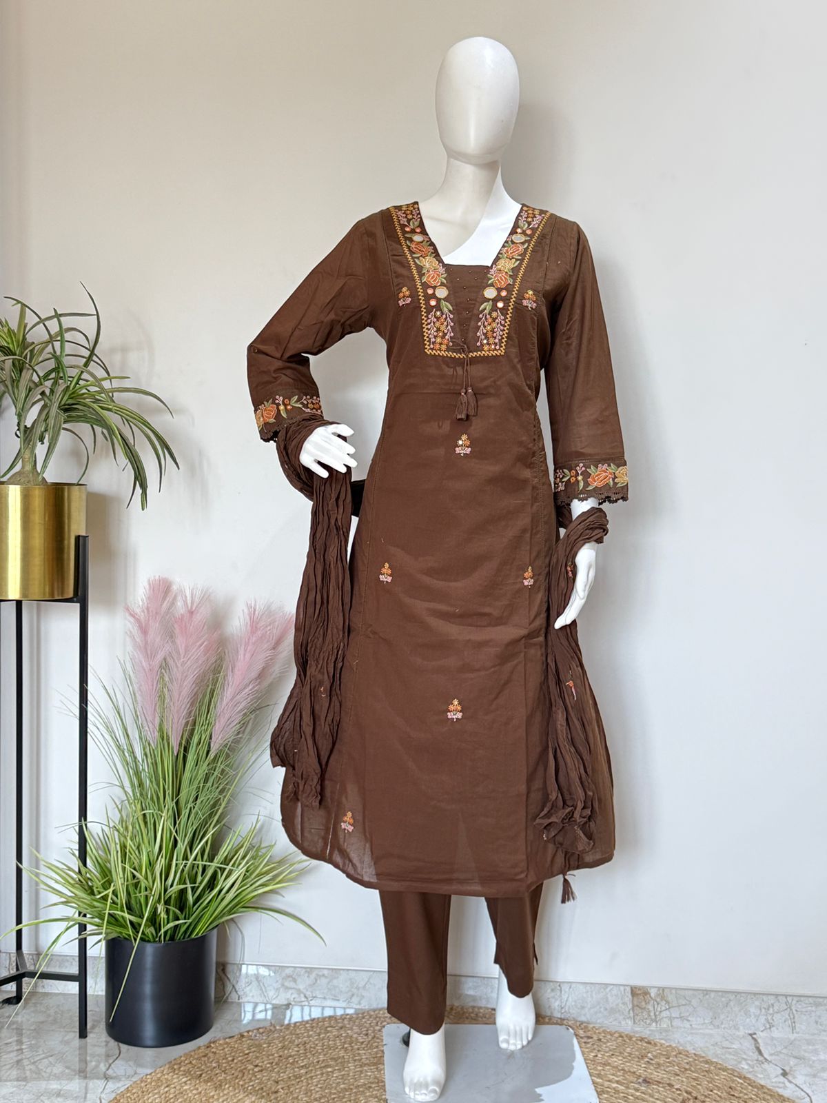 Premium Cotton Embroidered Suit Set with Dupatta
