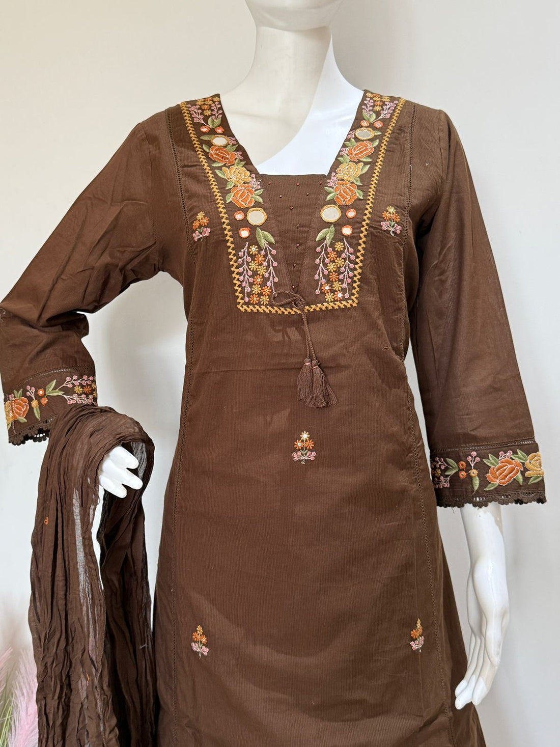 Premium Cotton Embroidered Suit Set with Dupatta