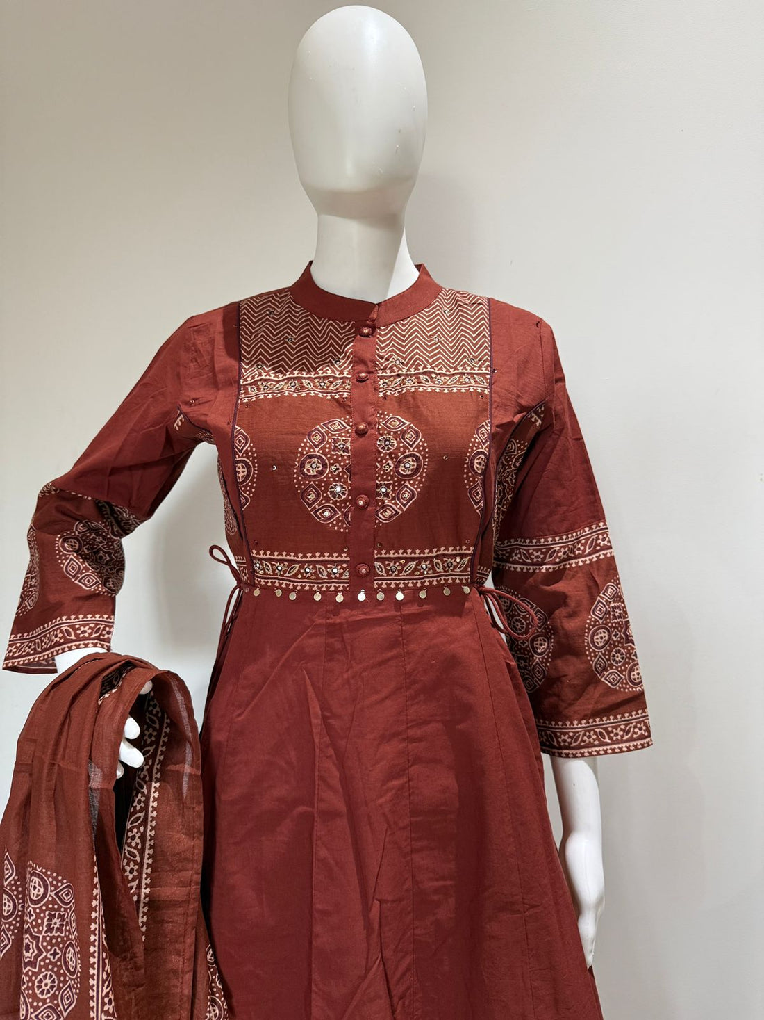 Rust Printed Anarkali Kurta Set with Dupatta | Ethnic Wear