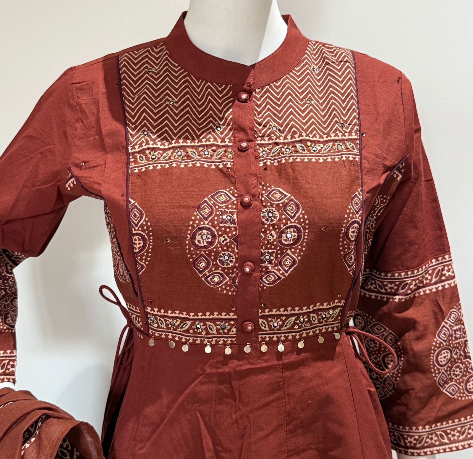 Rust Printed Anarkali Kurta Set with Dupatta | Ethnic Wear
