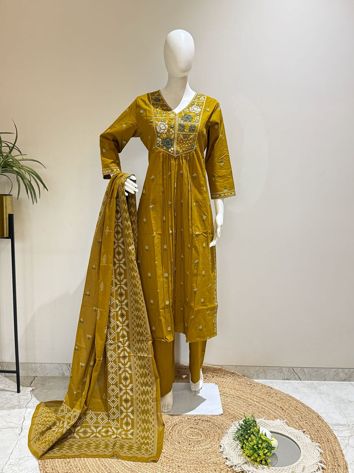 Pure Cotton 3 Piece Suit Set with Palazzo & Dupatta
