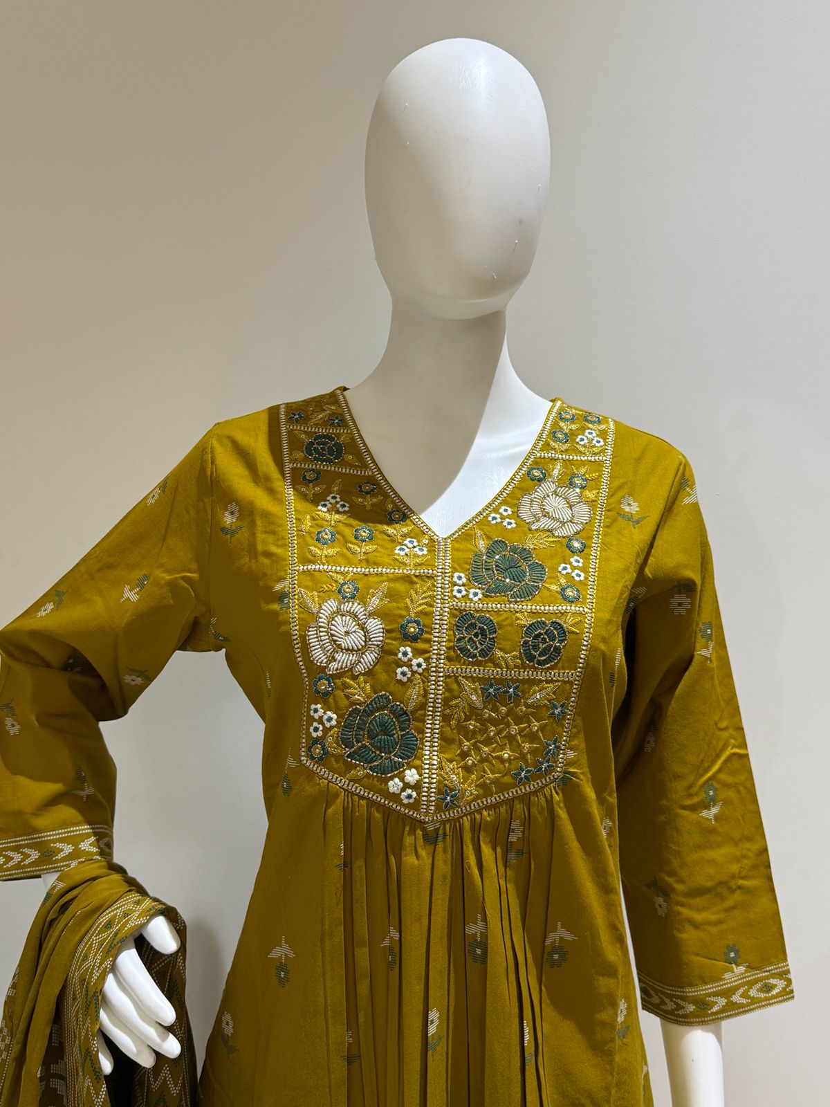 Pure Cotton 3 Piece Suit Set with Palazzo & Dupatta