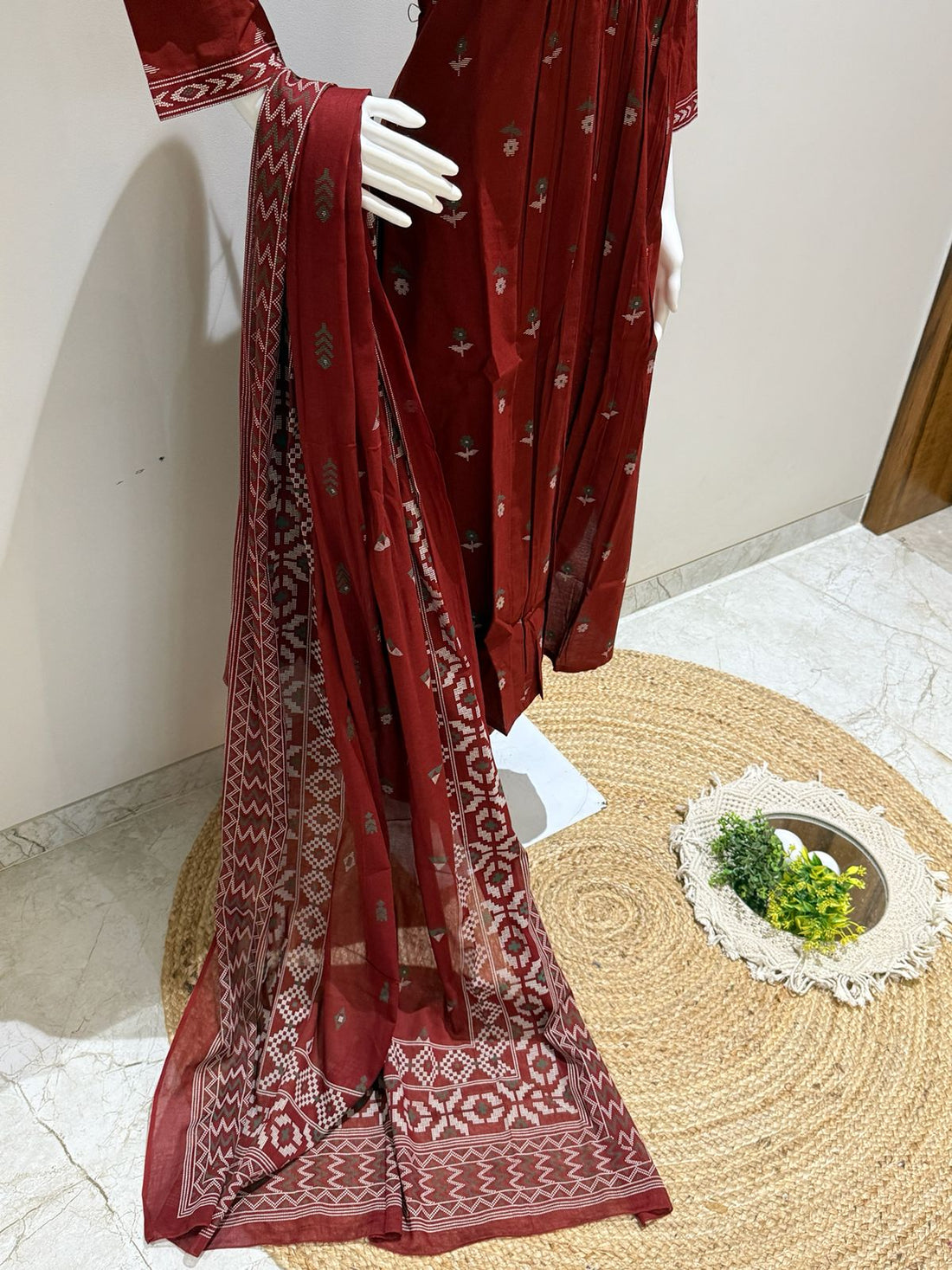 Pure Cotton 3 Piece Suit Set with Palazzo & Dupatta