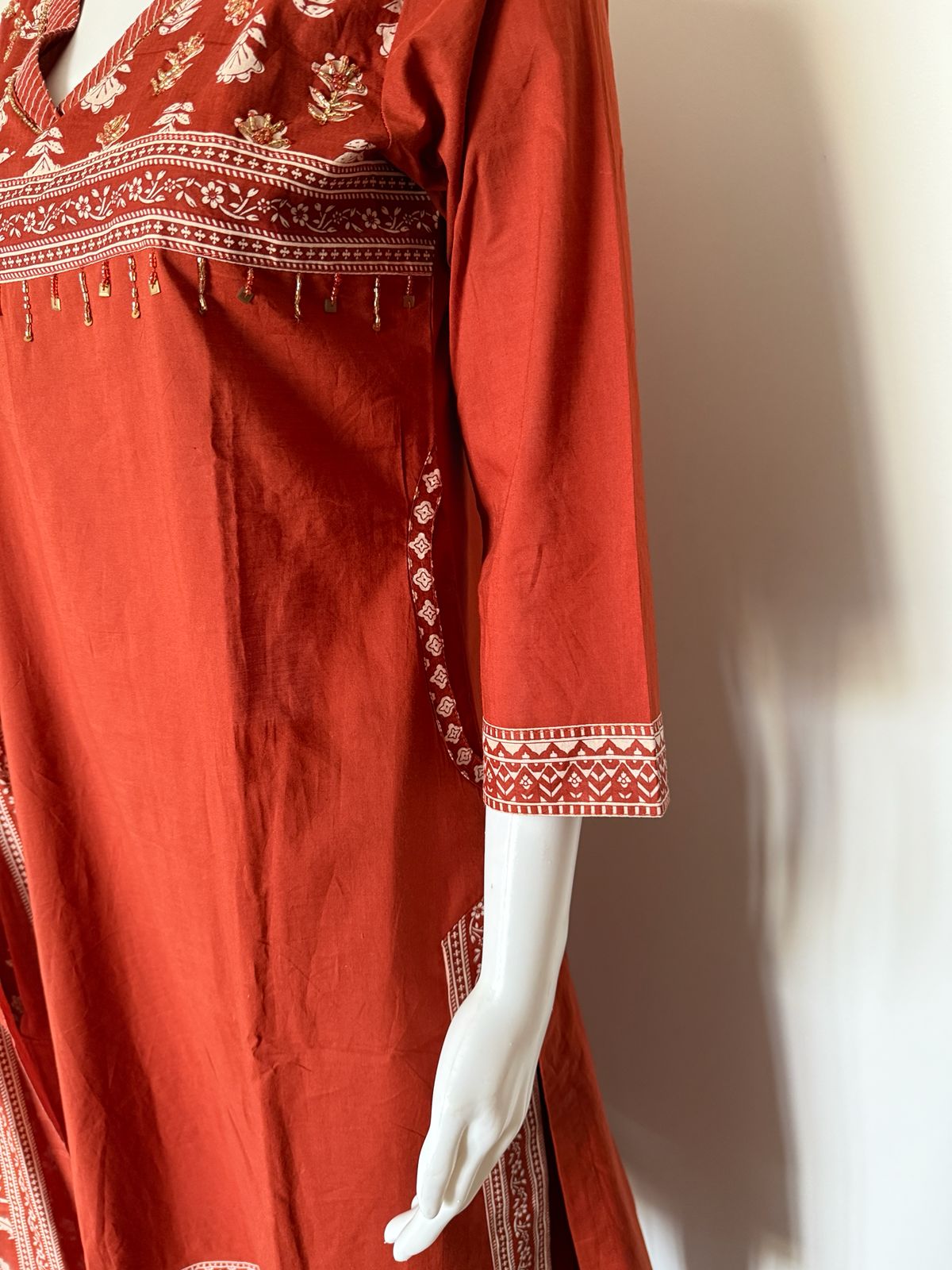Pure Cotton Rust Red Printed 3 Piece Dupatta Set