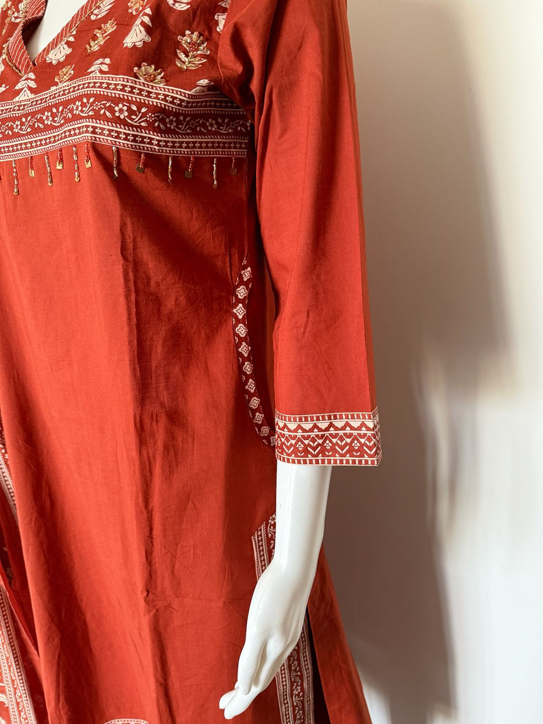 Pure Cotton Rust Red Printed 3 Piece Dupatta Set