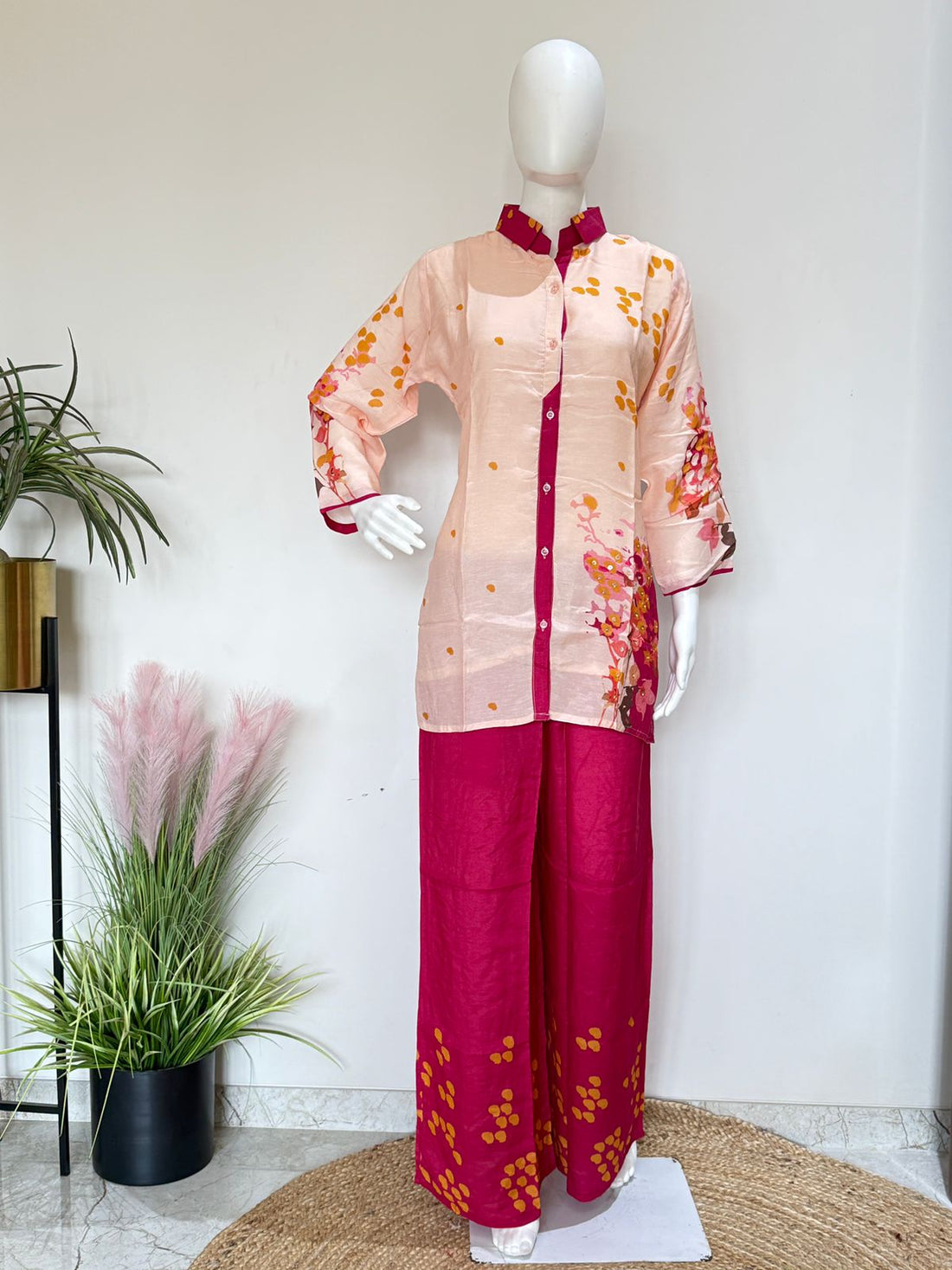 Linen Muslin Febric Cord Set with lining in top Openable Bottons