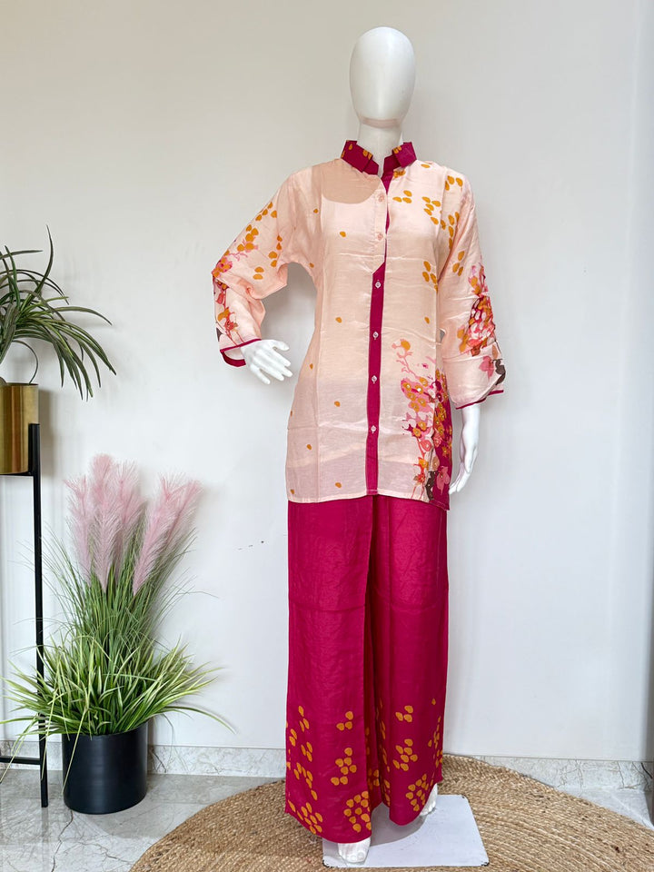 Linen Muslin Febric Cord Set with lining in top Openable Bottons