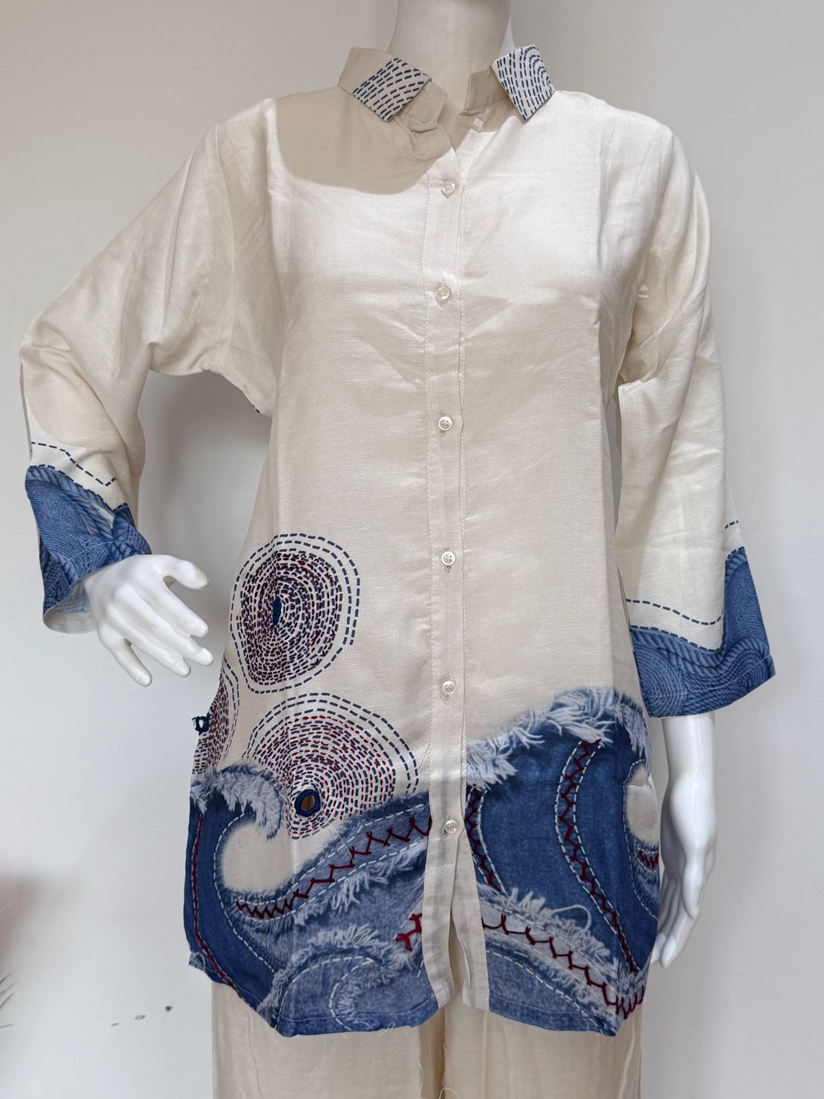 Designer Linen Muslin Co-Ord Set with Openable Buttons | Premium Printed Shirt & Palazzo Set | Lined Top