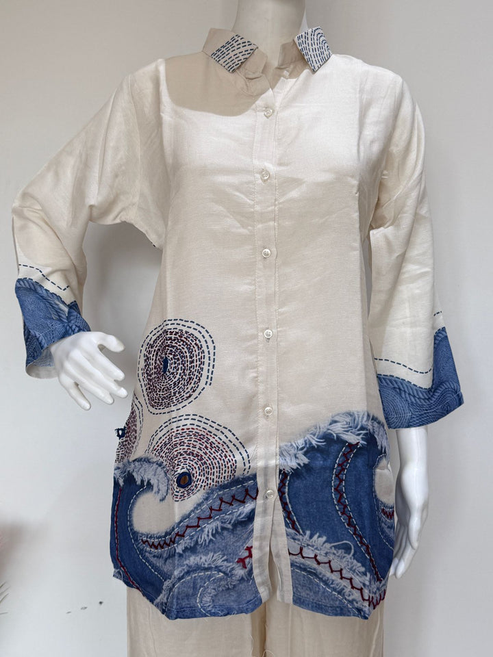 Designer Linen Muslin Co-Ord Set with Openable Buttons | Premium Printed Shirt & Palazzo Set | Lined Top