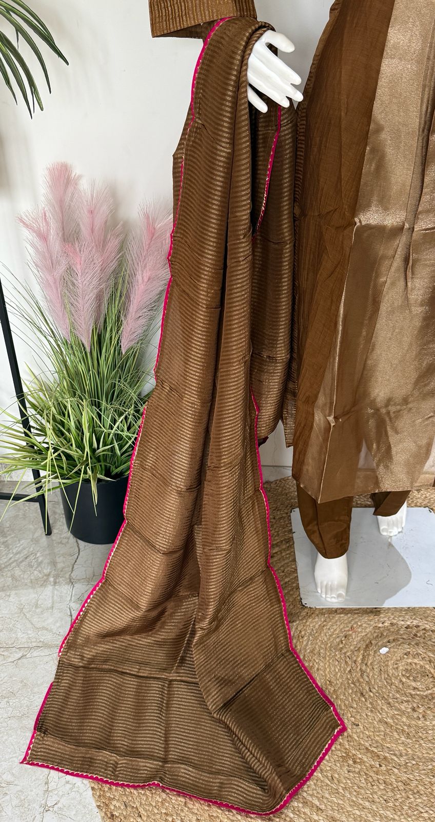 Original Banarasi Mul Chanderi with Handwork detailing Party Wear Suit Set