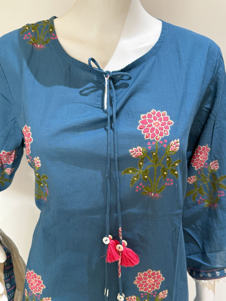 Pure Cotton Kurta Palazzo Set with Doriya Dupatta & Appliqué Work | Plus Size