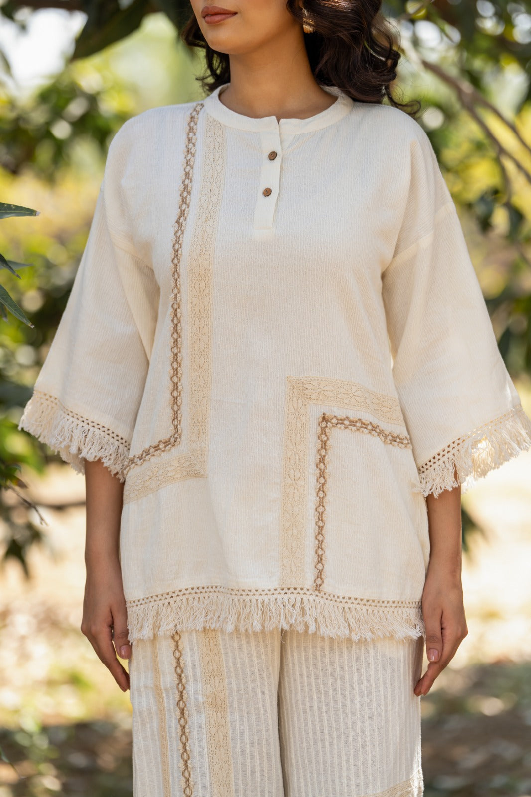 Crumble Crepe Cotton Crush Co-Ord Set – Elegant Off White Two Piece Outfit