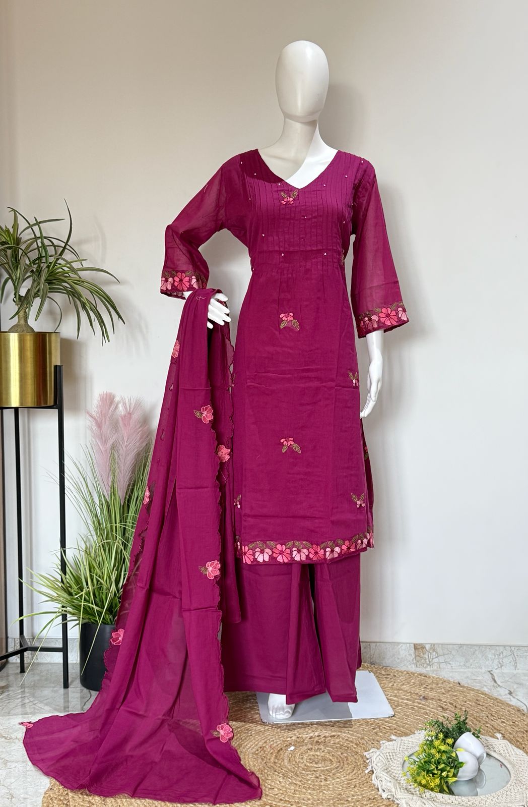 Floral Elegance Pure Mul Cotton Palazzo Suit Set