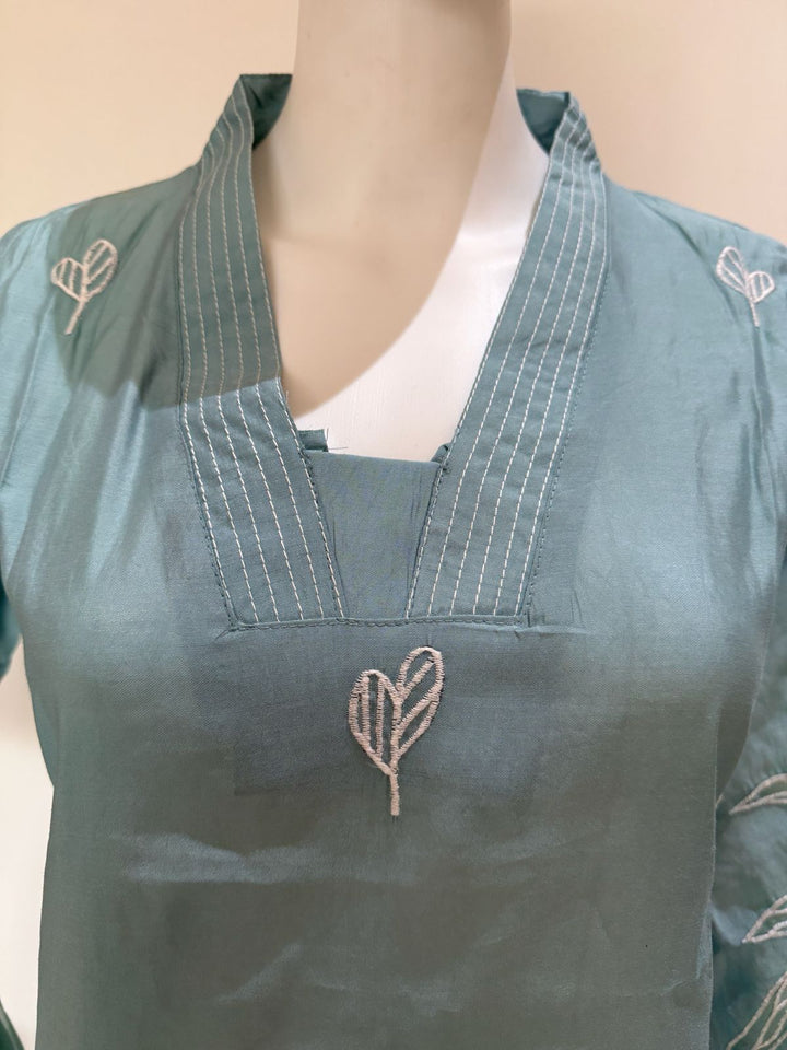 Sea Green Muslin Embroidered 3-Piece Suit Set with Dupatta