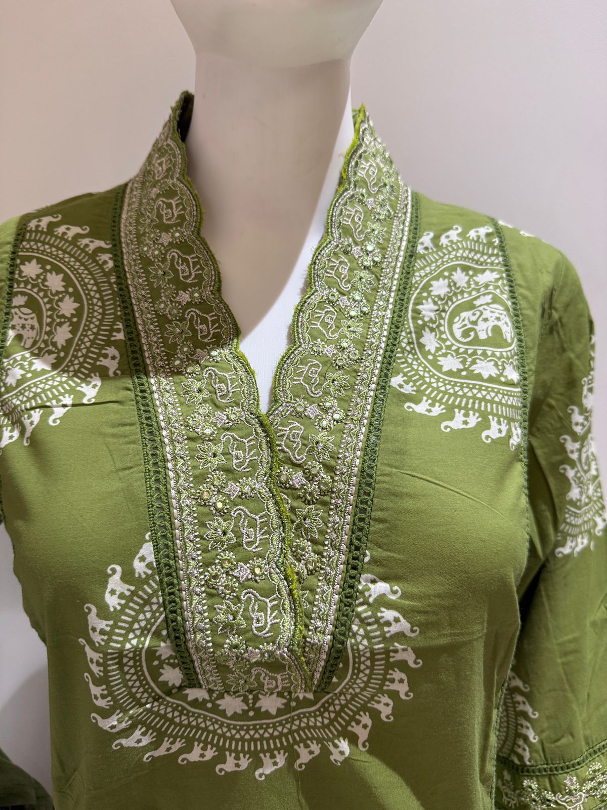 Olive Green Pure Cotton Printed Kurta Pant Dupatta Set | Ethnic 3 Piece Suit Set