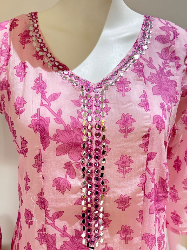 Blush Bloom Anarkali Mul Cotton Suit Set with Dupatta