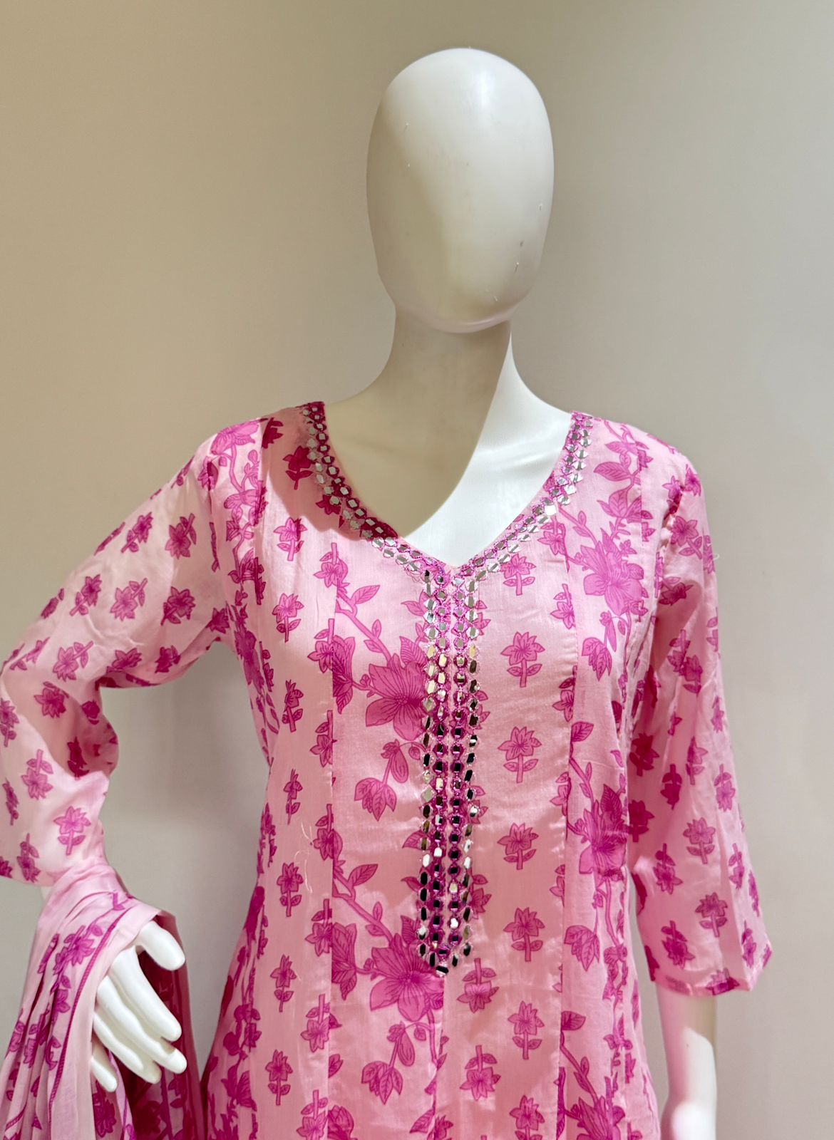 Blush Bloom Anarkali Mul Cotton Suit Set with Dupatta