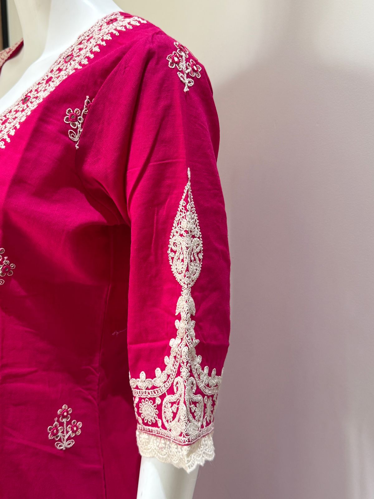 Hot Pink Embroidered Kurta Palazzo Set with Dupatta