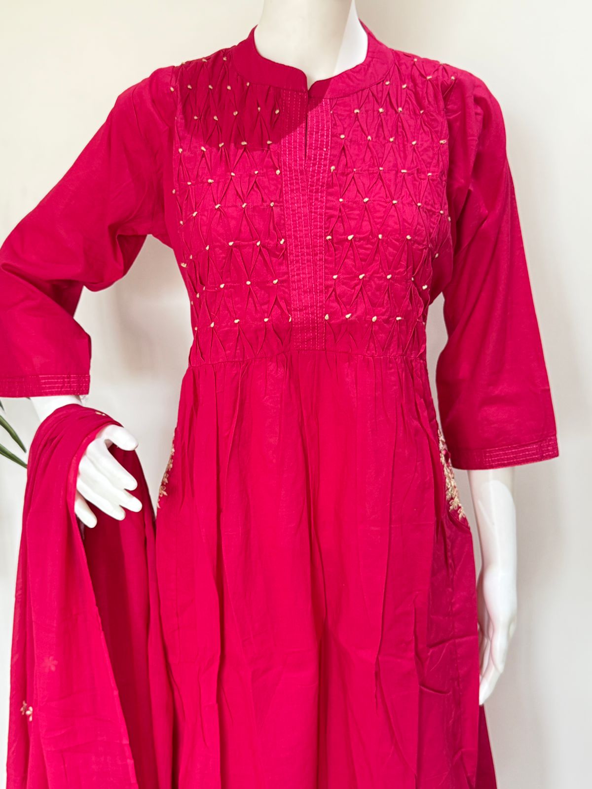 Dark Pink Embroidered Anarkali Suit Set with Dupatta
