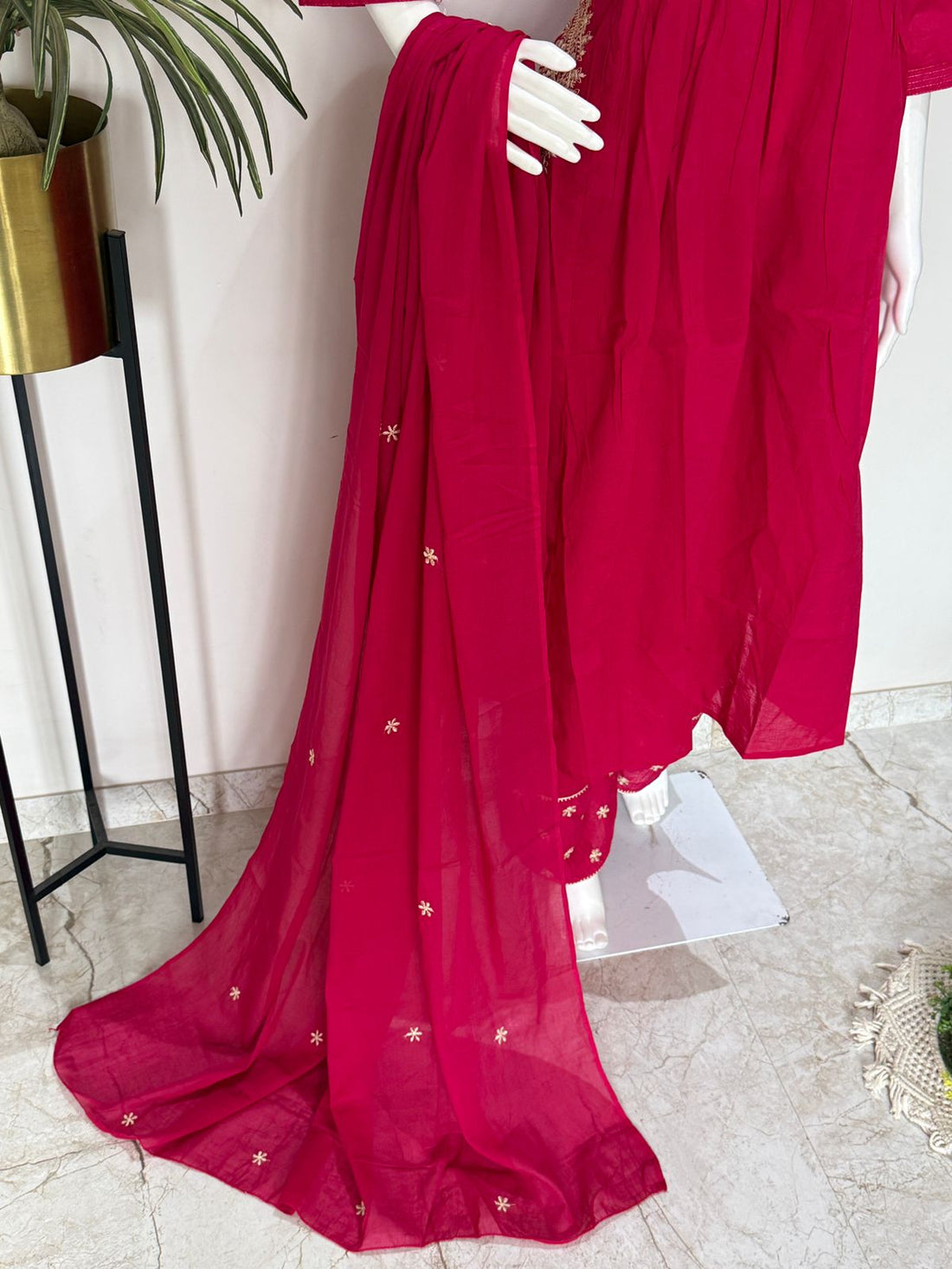 Dark Pink Embroidered Anarkali Suit Set with Dupatta