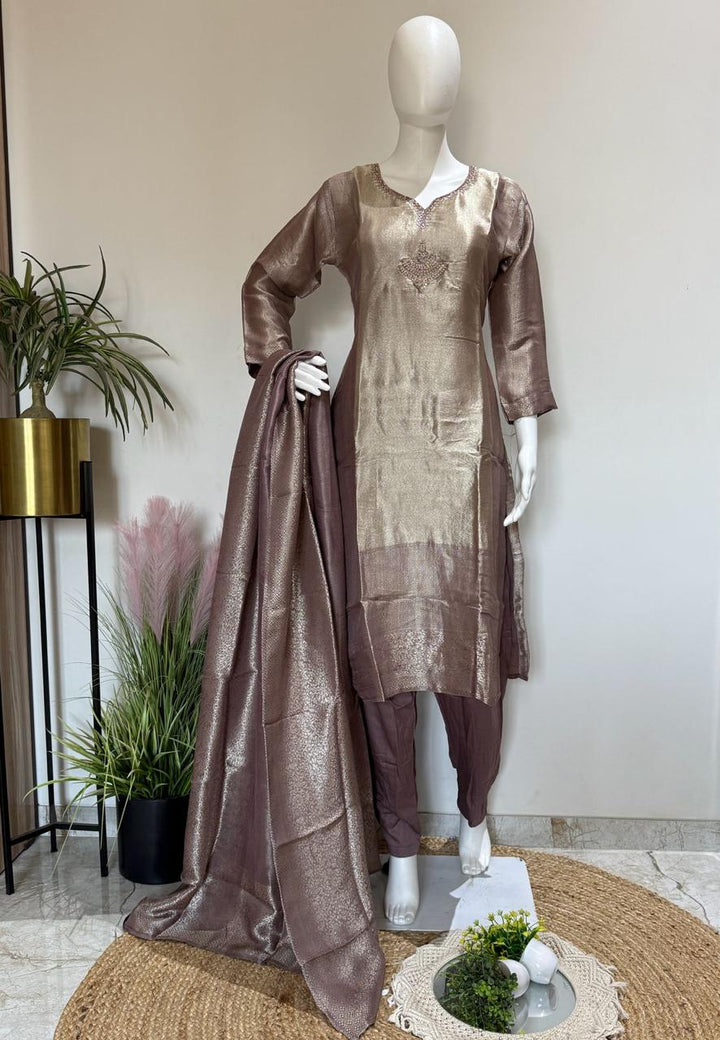 Zirraf Tissue Handwork Suit Set with Dupatta | Premium Party Wear
