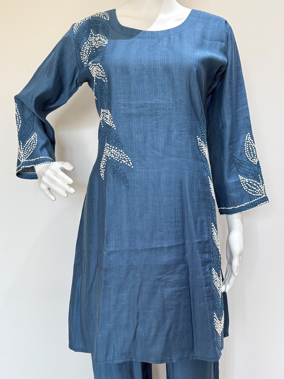 Steel Blue Roman Silk Embellished Co-ord Set