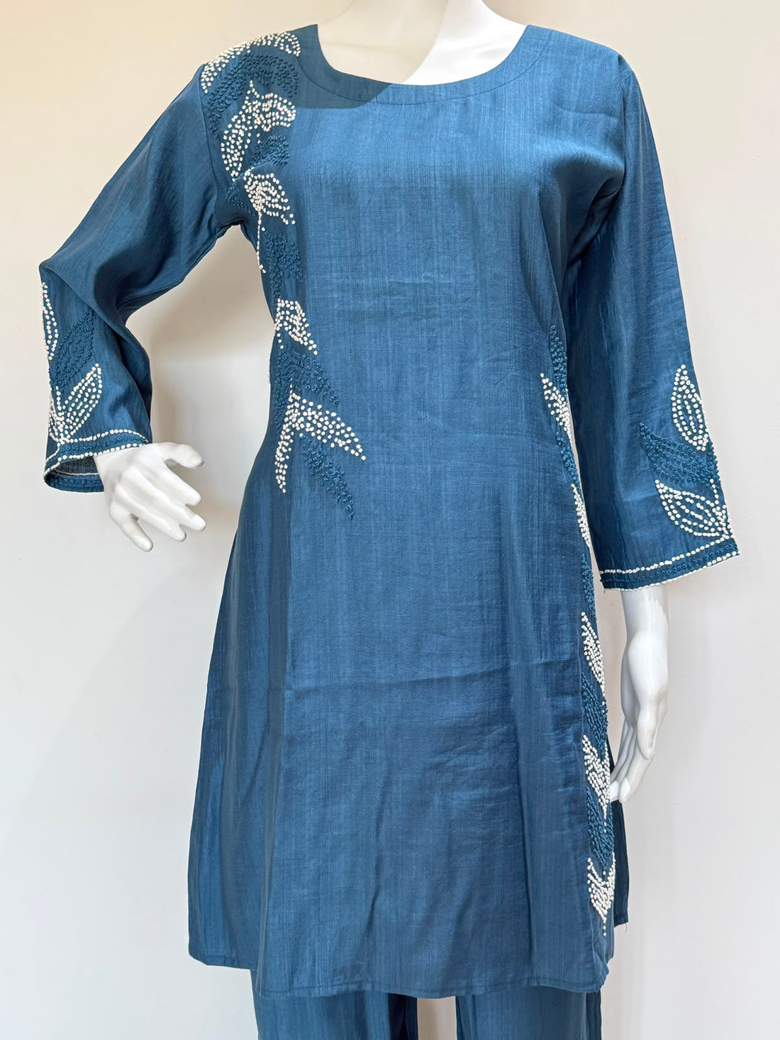 Steel Blue Roman Silk Embellished Co-ord Set