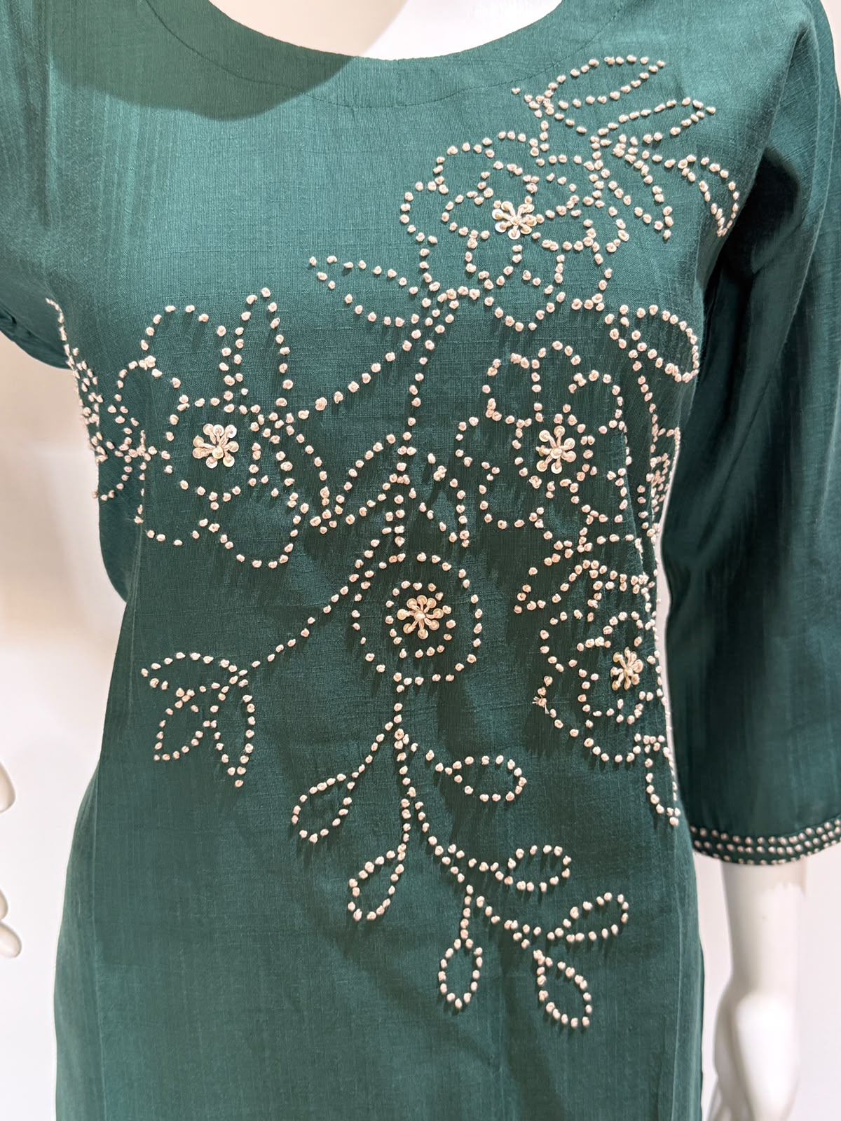 Emerald Green Roman Silk Embellished Kurti Pant Set
