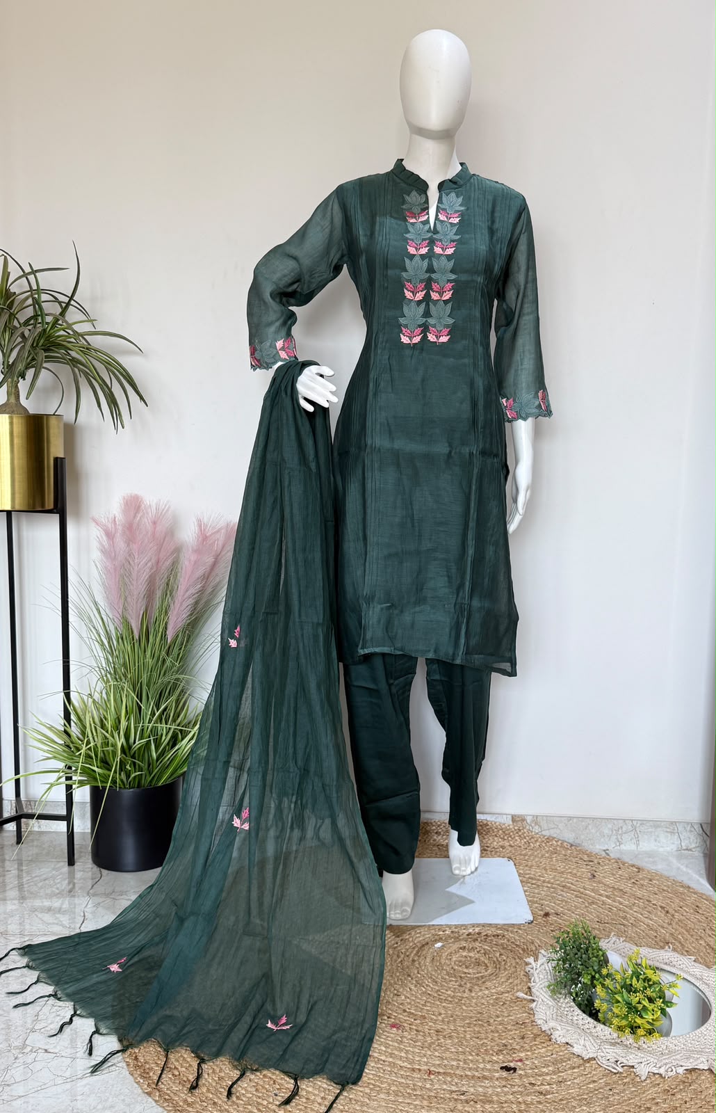 Emerald Banarasi Mul Chanderi Straight Suit Set with Chanderi Dupatta