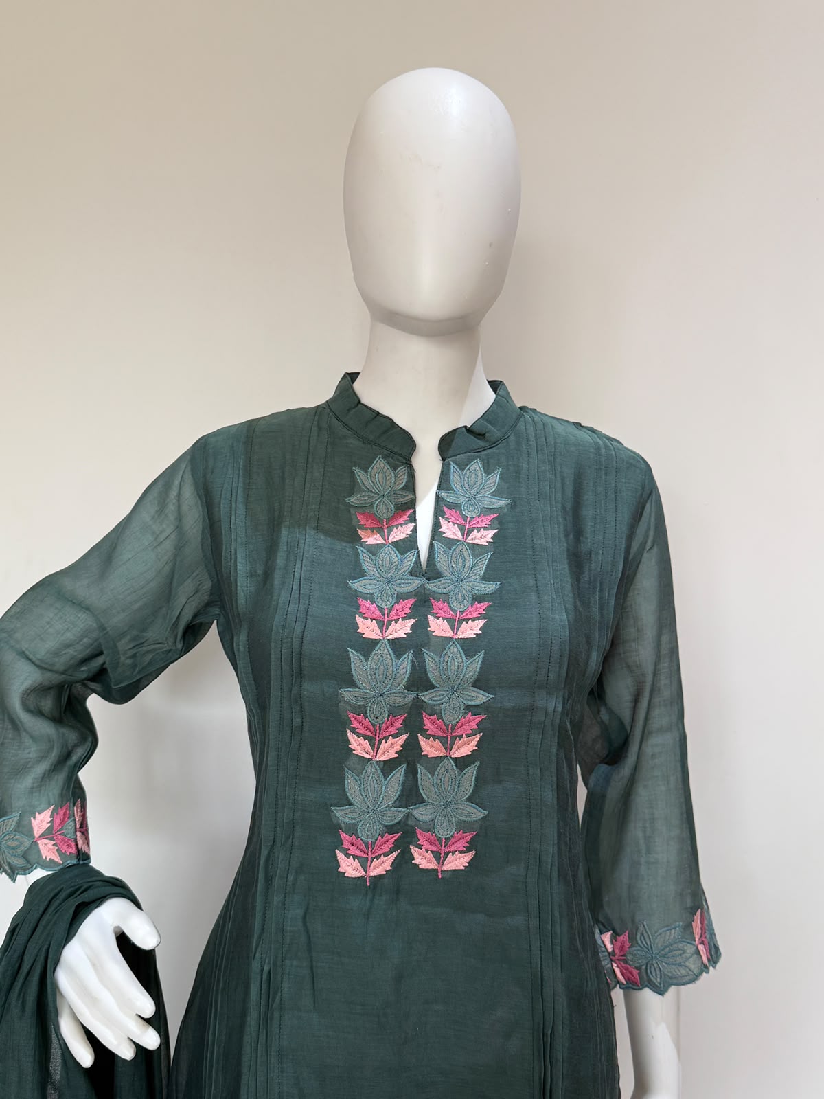 Emerald Banarasi Mul Chanderi Straight Suit Set with Chanderi Dupatta