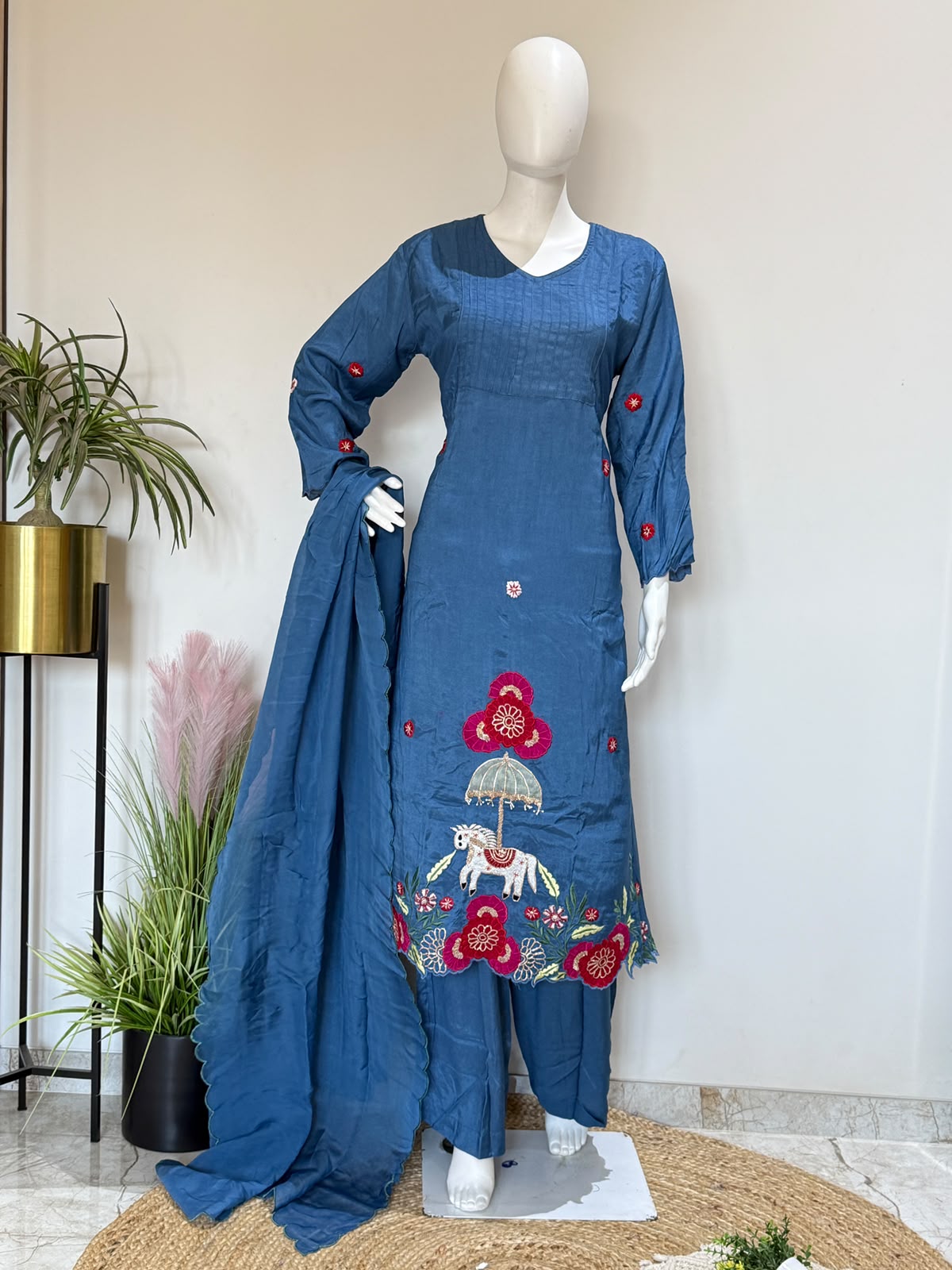 Premium Silk Handworked( Anarkali ) 3-Piece Suit Set with Dupatta