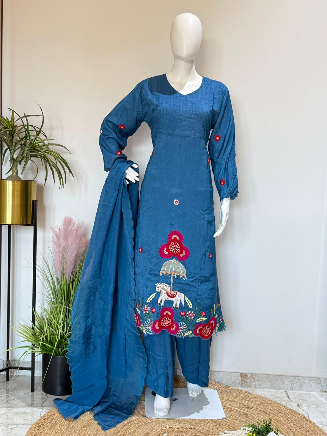 Premium Silk Handworked( Anarkali ) 3-Piece Suit Set with Dupatta