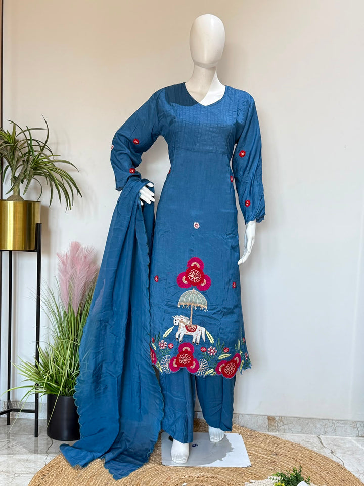 Premium Silk Handworked( Anarkali ) 3-Piece Suit Set with Dupatta