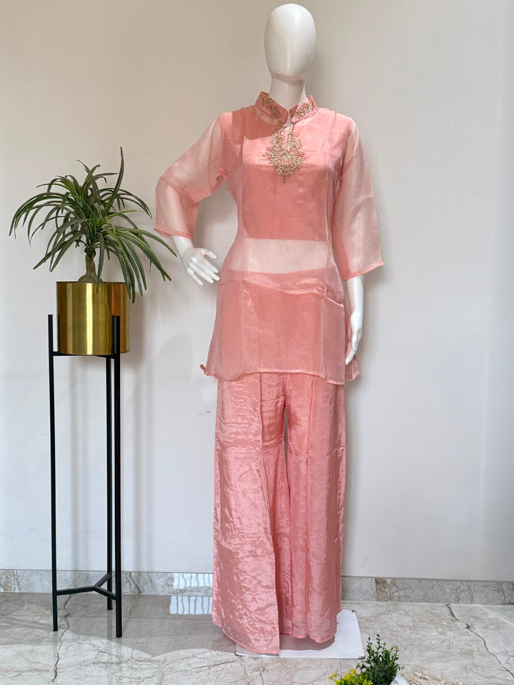 Designer Heavy Shimmer Organza Co-Ord Set with Bustier & Pure Crepe Palazzo – Party Wear
