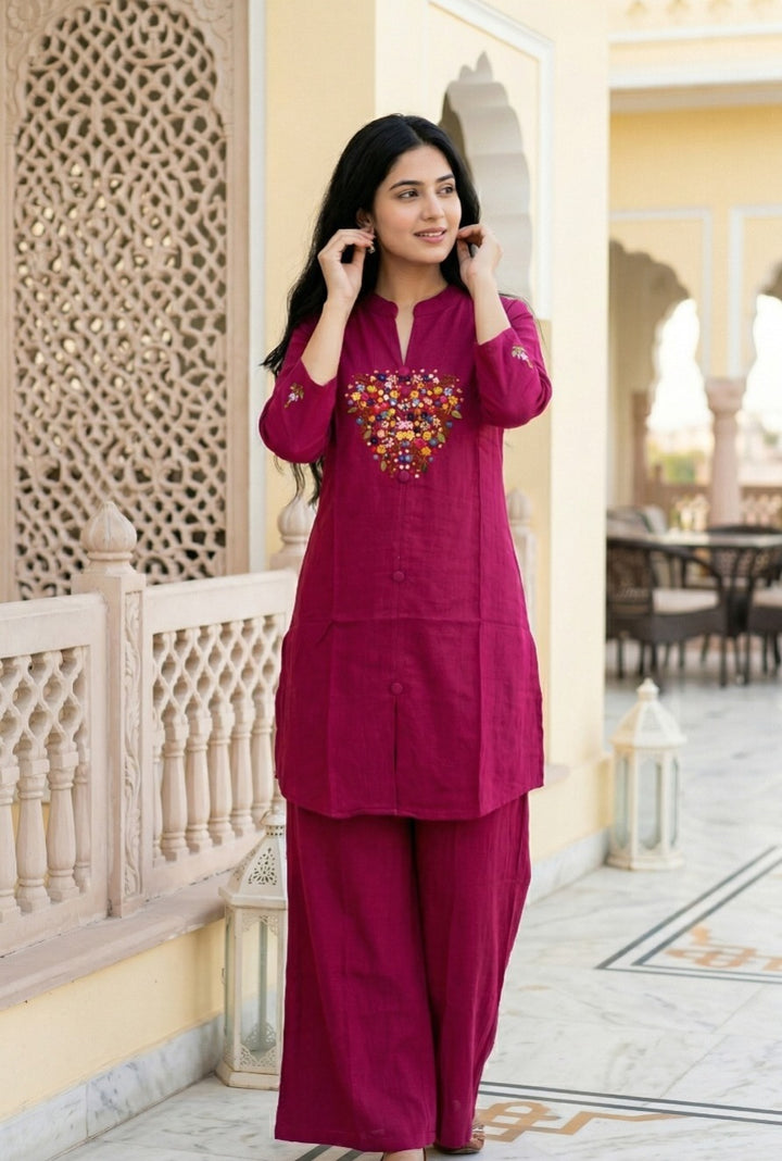 Roman Silk Embroidered Co-Ord Set | Designer 2 Piece Coord Set
