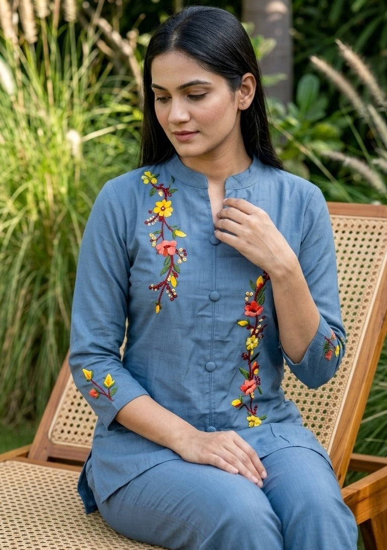 Roman Silk Embroidered Co-Ord Set  | Designer 2 Piece Coord Set