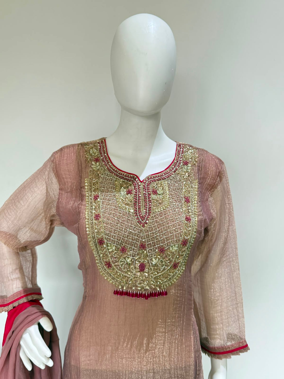 Glass Tissue Heavy Handwork Kurta Pant Dupatta Set | Premium Party Wear 3 Piece Suit