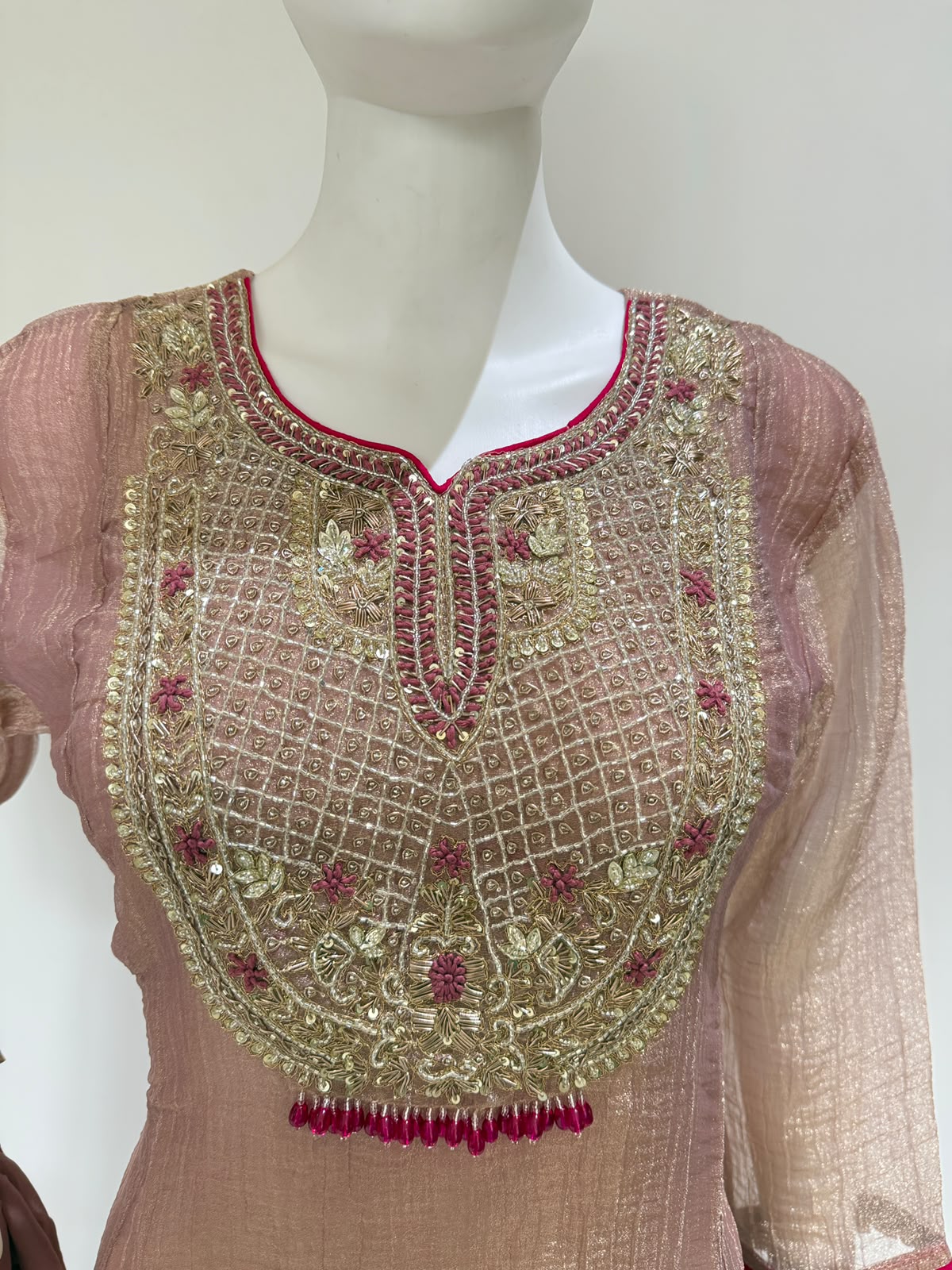 Glass Tissue Heavy Handwork Kurta Pant Dupatta Set | Premium Party Wear 3 Piece Suit