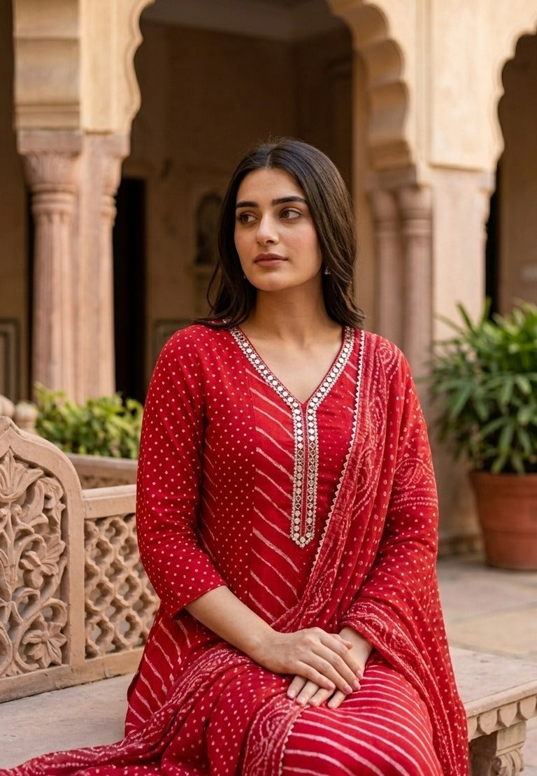 Dark Rust Orange Mul Cotton with Lining A-Line Kurta Pant Set with Dupatta | Elegant Ethnic Wear | Rangritii