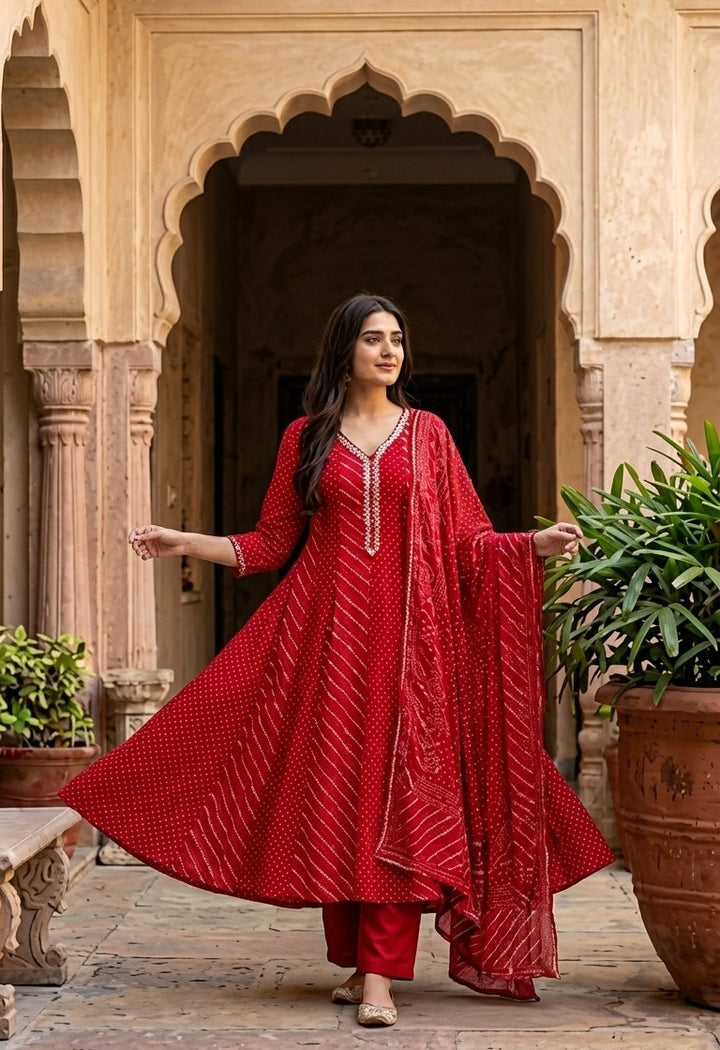 Dark Rust Orange Mul Cotton with Lining A-Line Kurta Pant Set with Dupatta | Elegant Ethnic Wear | Rangritii