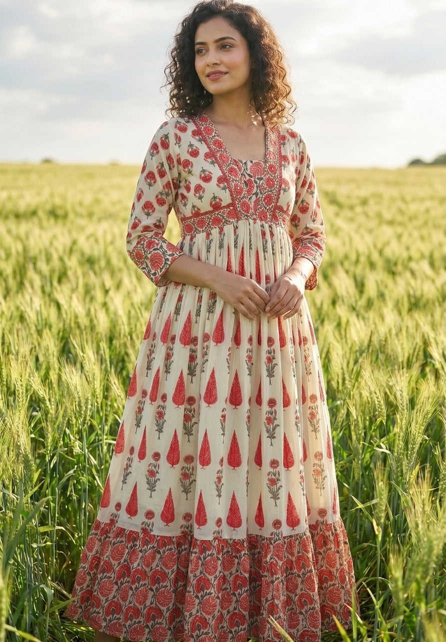 Pure Crush Cotton Printed Maxi Dress| Flared One Piece Dress | Rangritii