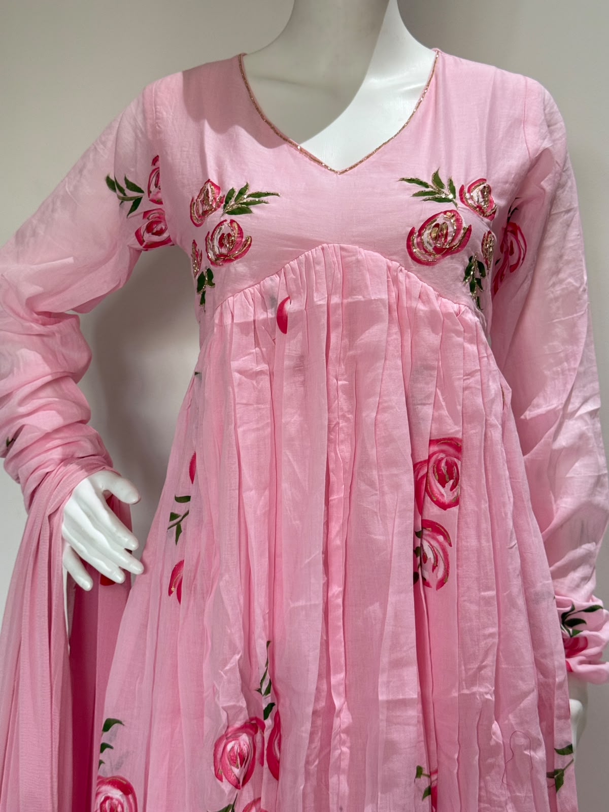 Pink Floral Printed Cotton Anarkali Suit Set with Dupatta | 3 Piece Ethnic Wear | Rangritii