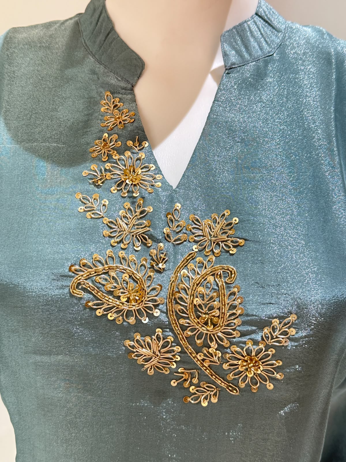 Teal Organza Silk Co-Ord Set with Handwork  | Premium Ethnic Co-Ord Set