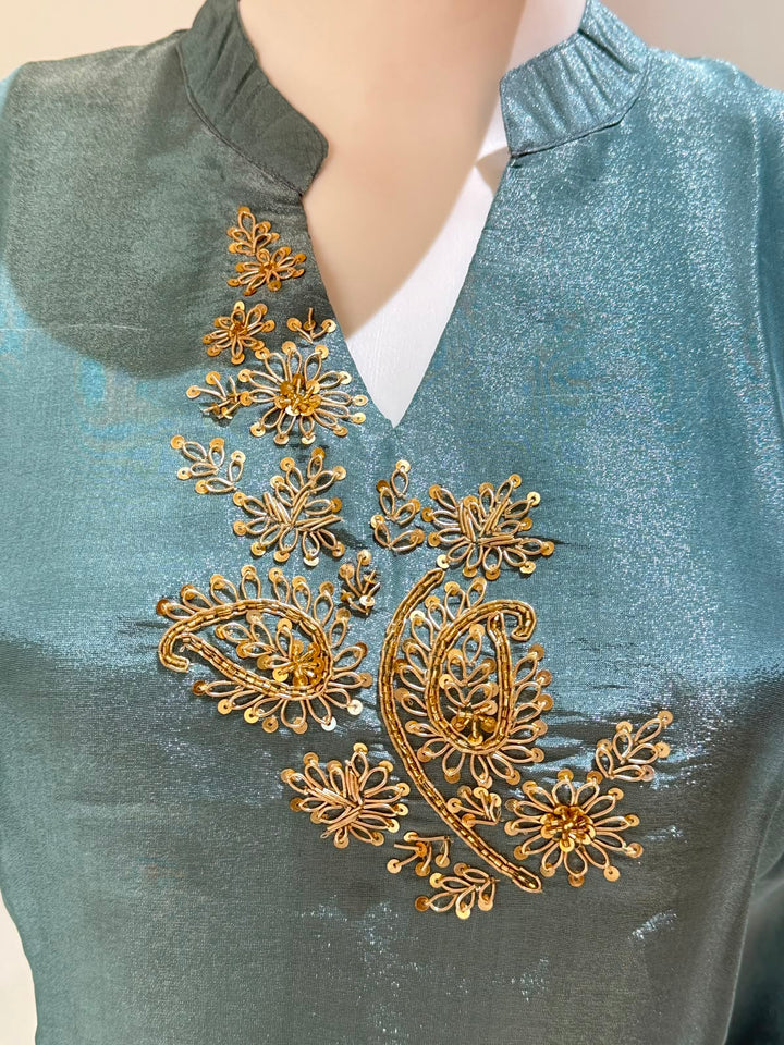 Teal Organza Silk Co-Ord Set with Handwork  | Premium Ethnic Co-Ord Set