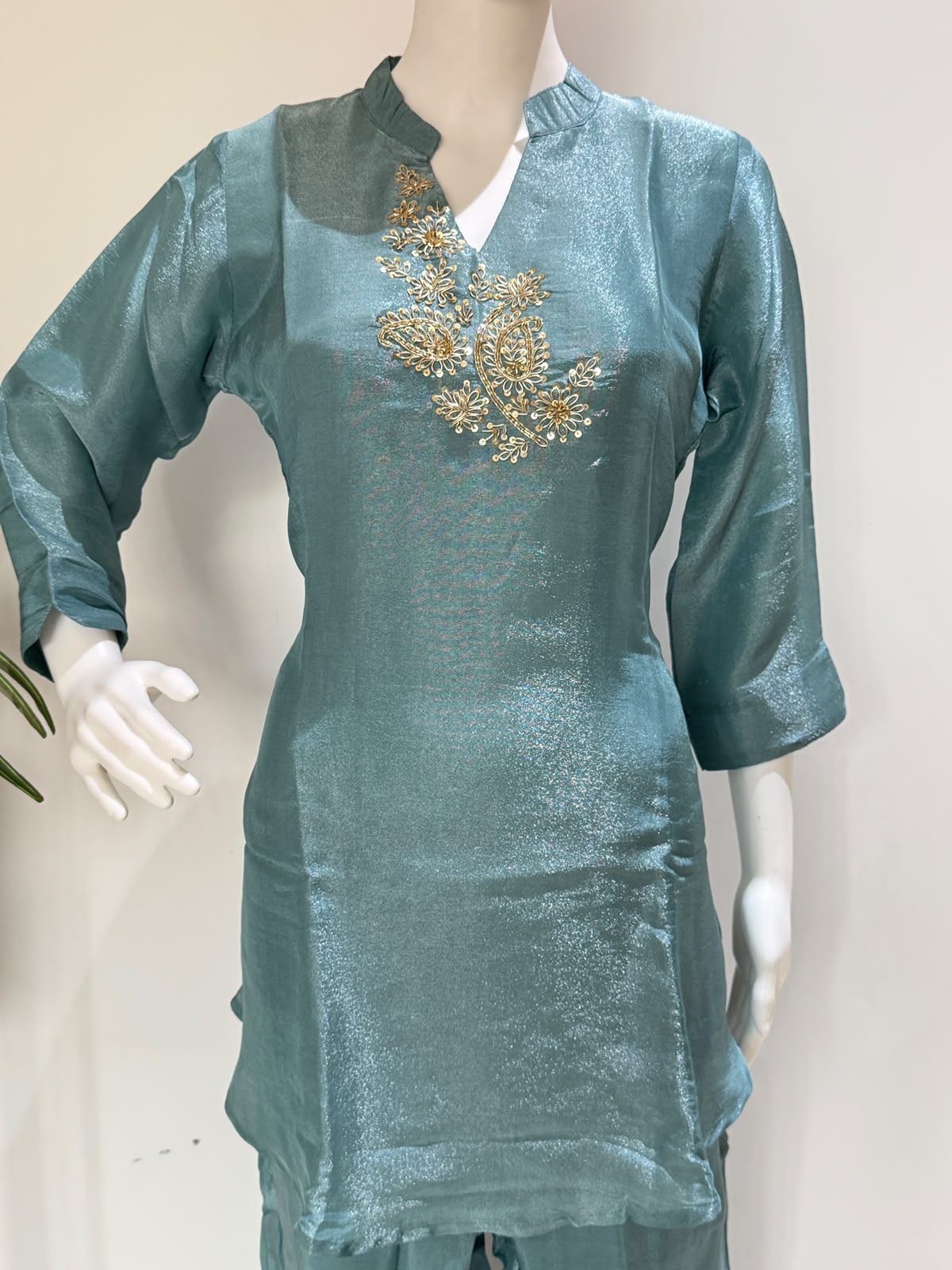 Teal Organza Silk Co-Ord Set with Handwork  | Premium Ethnic Co-Ord Set