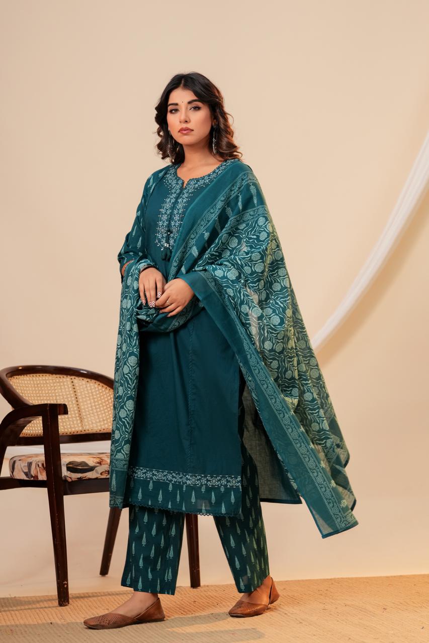 Pure Cotton Printed Suit Set with Dupatta | 3 Piece Ethnic Wear | Rangritii