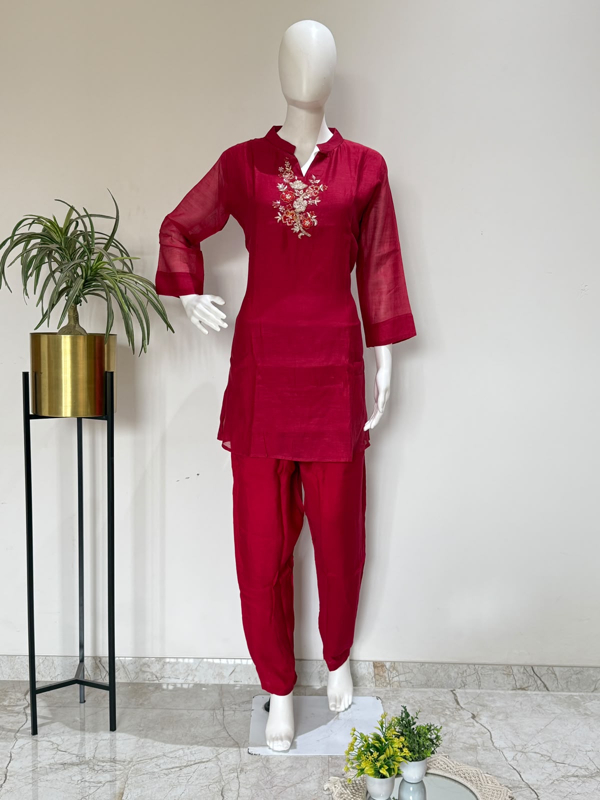Pure Chanderi Handwork Kurta Pant Set | Premium Festive Wear